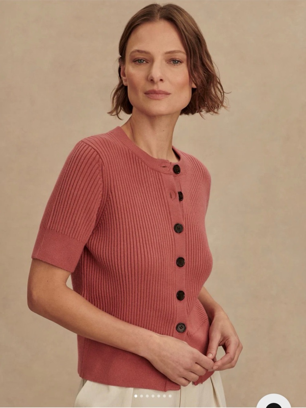 Varley Micha Short Sleeve Ribbed Cardigan NWT Mauvewood XS